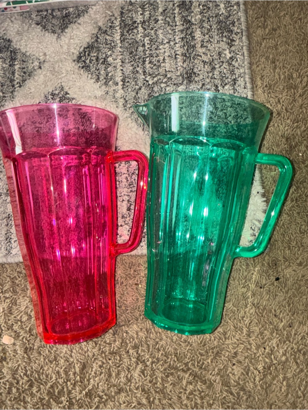 Hobby Lobby Pink and Green Acrylic Serving Pitchers